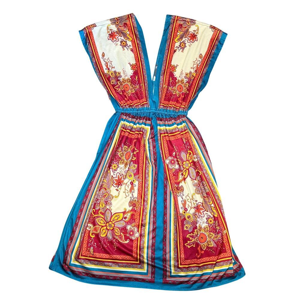 5th Culture Women M Bohemian Floral Pattern Maxi Dress Red Blue